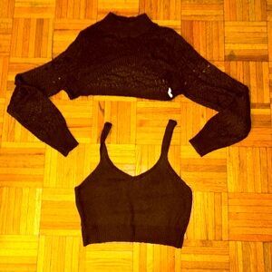 SHEIN cropped mock neck sweater & bra